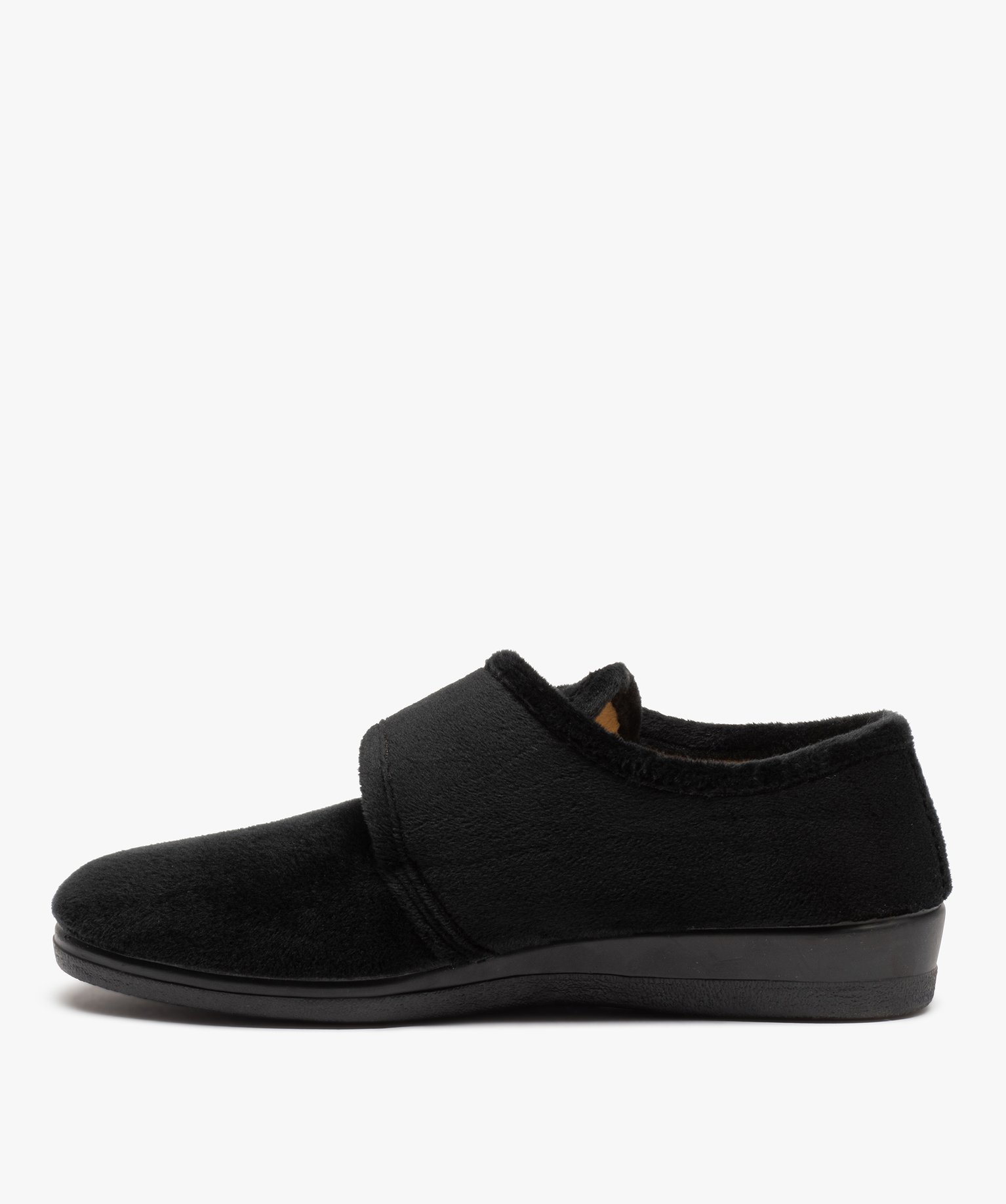 Chaussons femme confort en velours uni et bride scratch noir | GEMO