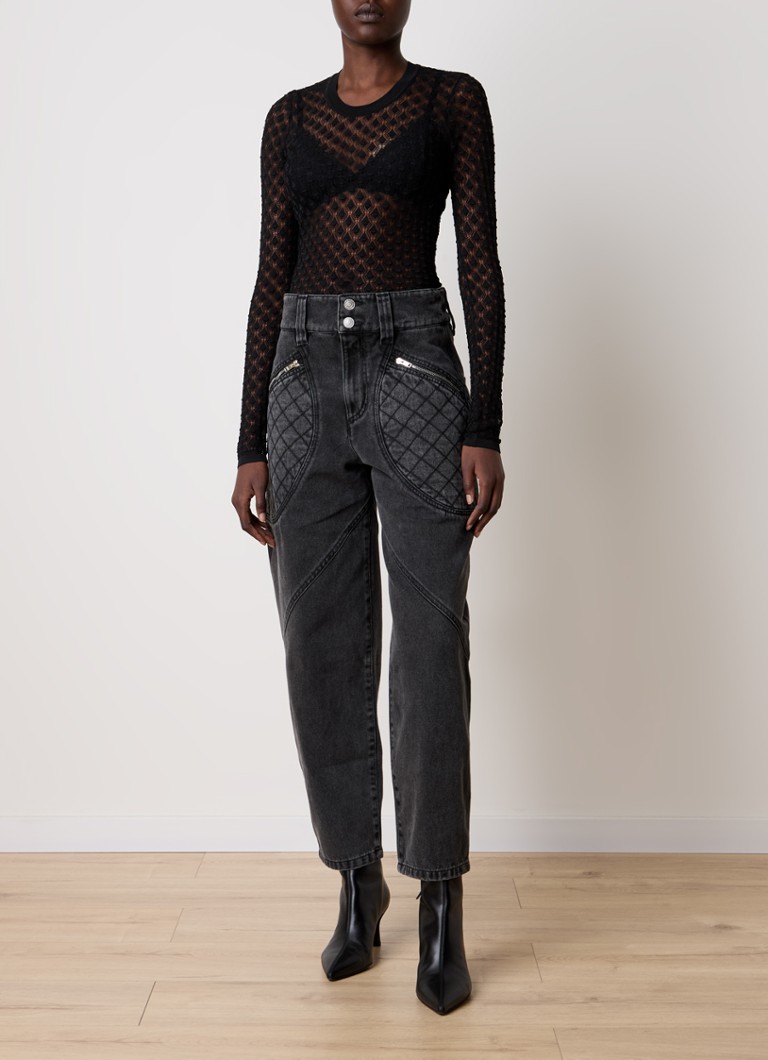 Jean matelassé taille haute coupe fuselée Isabel Marant Catarina avec poches zippées