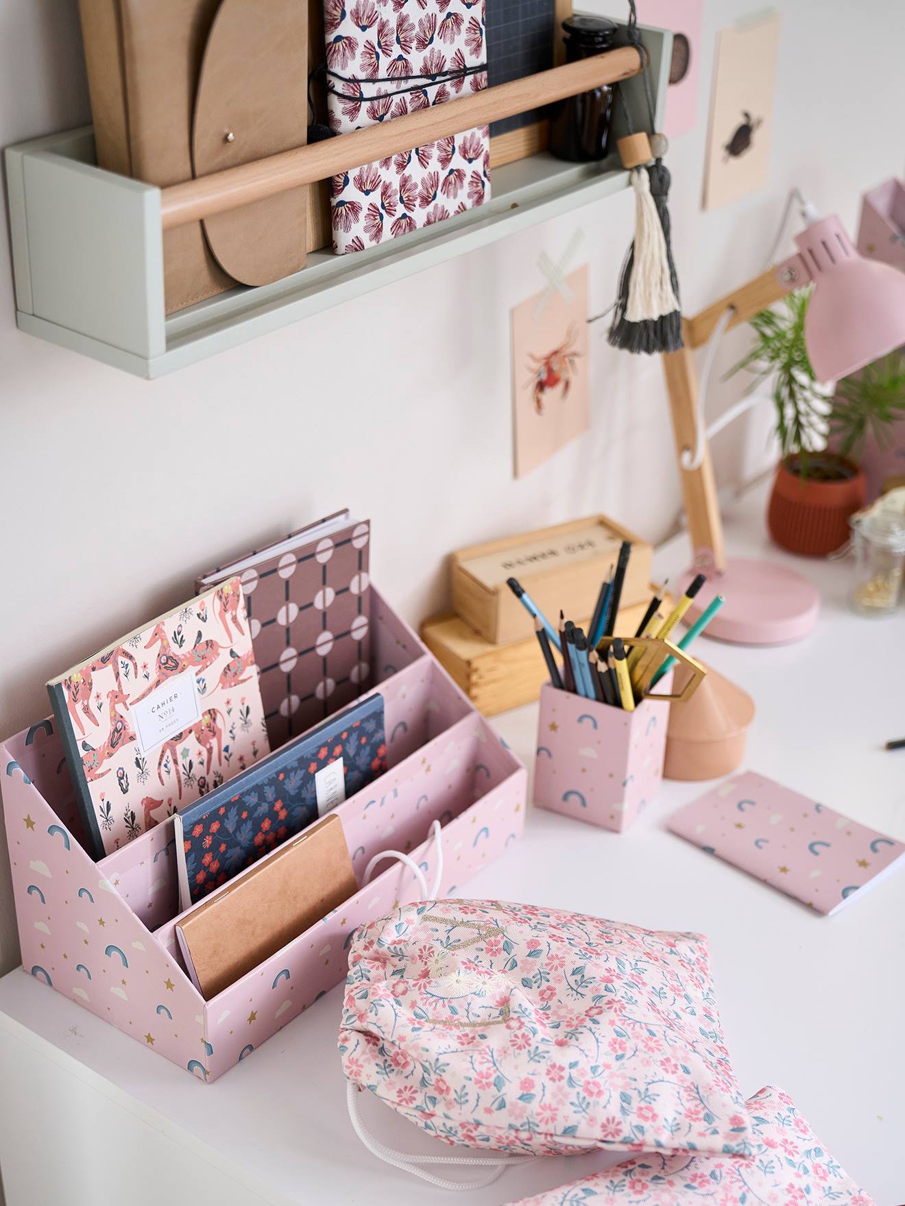 Set rangement bureau Arc-en-ciel rose