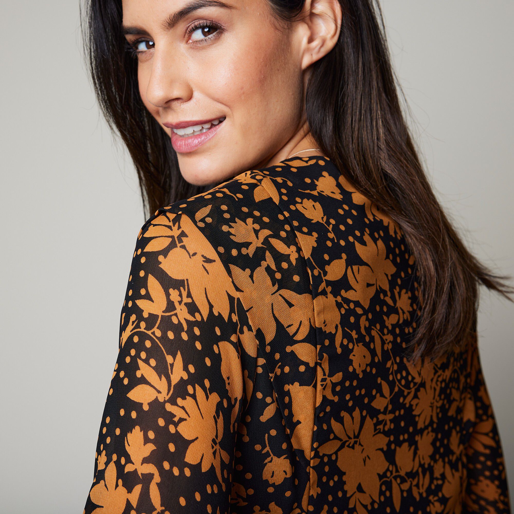 Robe voile Georgette imprimé végétal stylisé