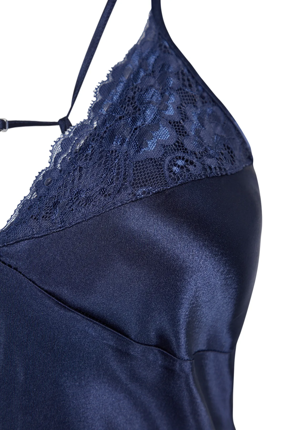 Trendyol Collection  Marineblaues Nachthemd aus gewebtem Satin mit Seilträgern und detaillierter Rückseite THMAW24GC00002