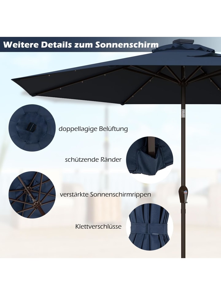 COSTWAY Sonnenschirm 300 cm mit LED-Solar-Beleuchtung in Dunkelblau günstig kaufen onesize
