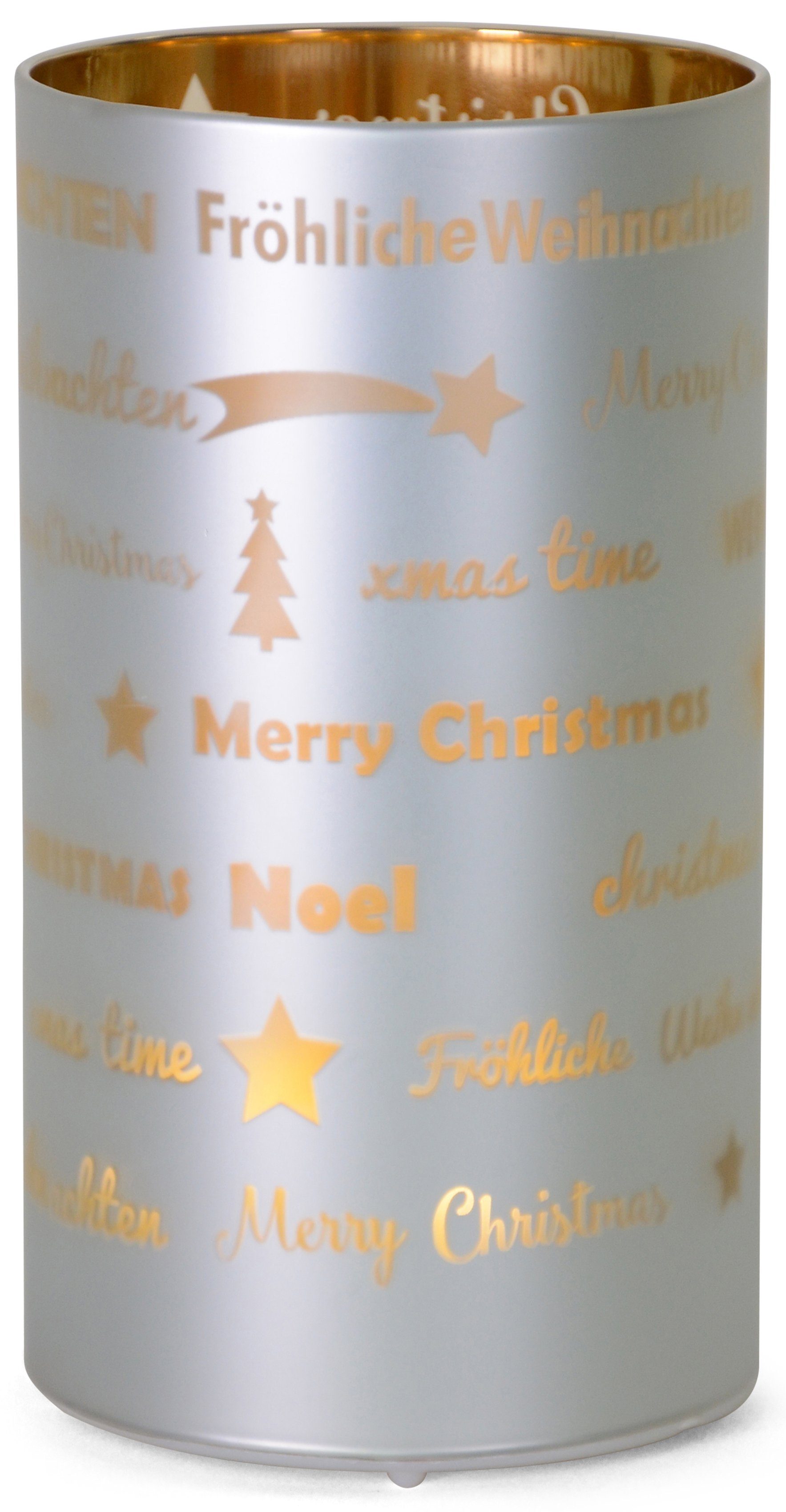 RIFFELMACHER & WEINBERGER LED Windlicht Fröhliche Weihnachten, LED fest integriert, Warmweiß, Weihnachtsdeko