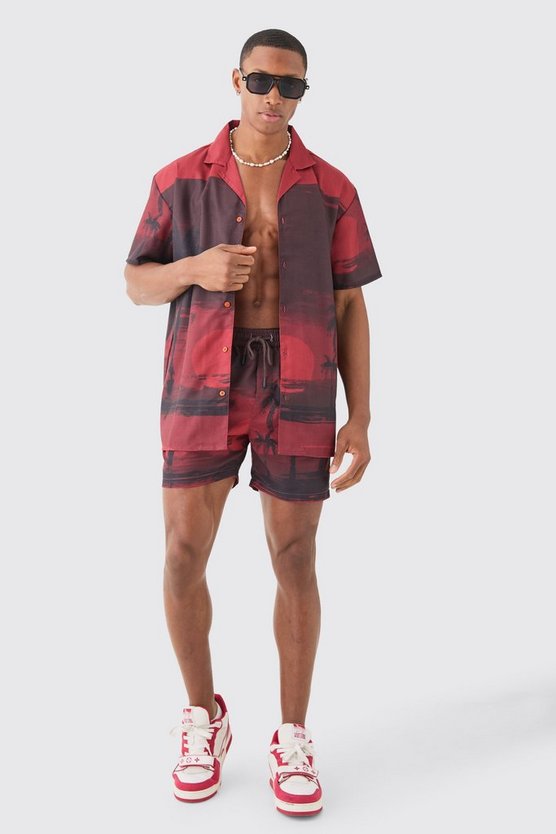 Oversize Hemd & Badehose mit Palmen-Print
