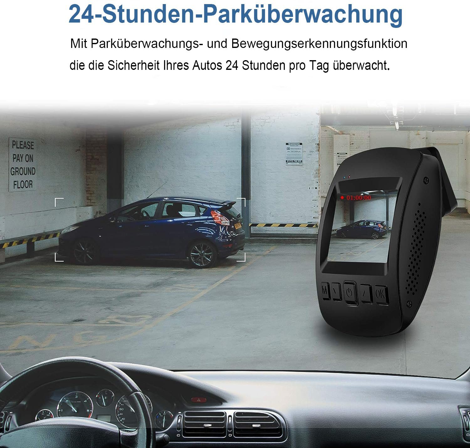 Mutoy Autokamera Dashcam WiFi Full HD 1080P,2 Zoll Bildschirm,170°Weitwinkel Dashcam (Full HD, WLAN (Wi-Fi), Auto Kamera mit Notzeichnung, Schleifenaufzeichnung, Parküberwachung/G-Sensor, Bewegungserkennung)