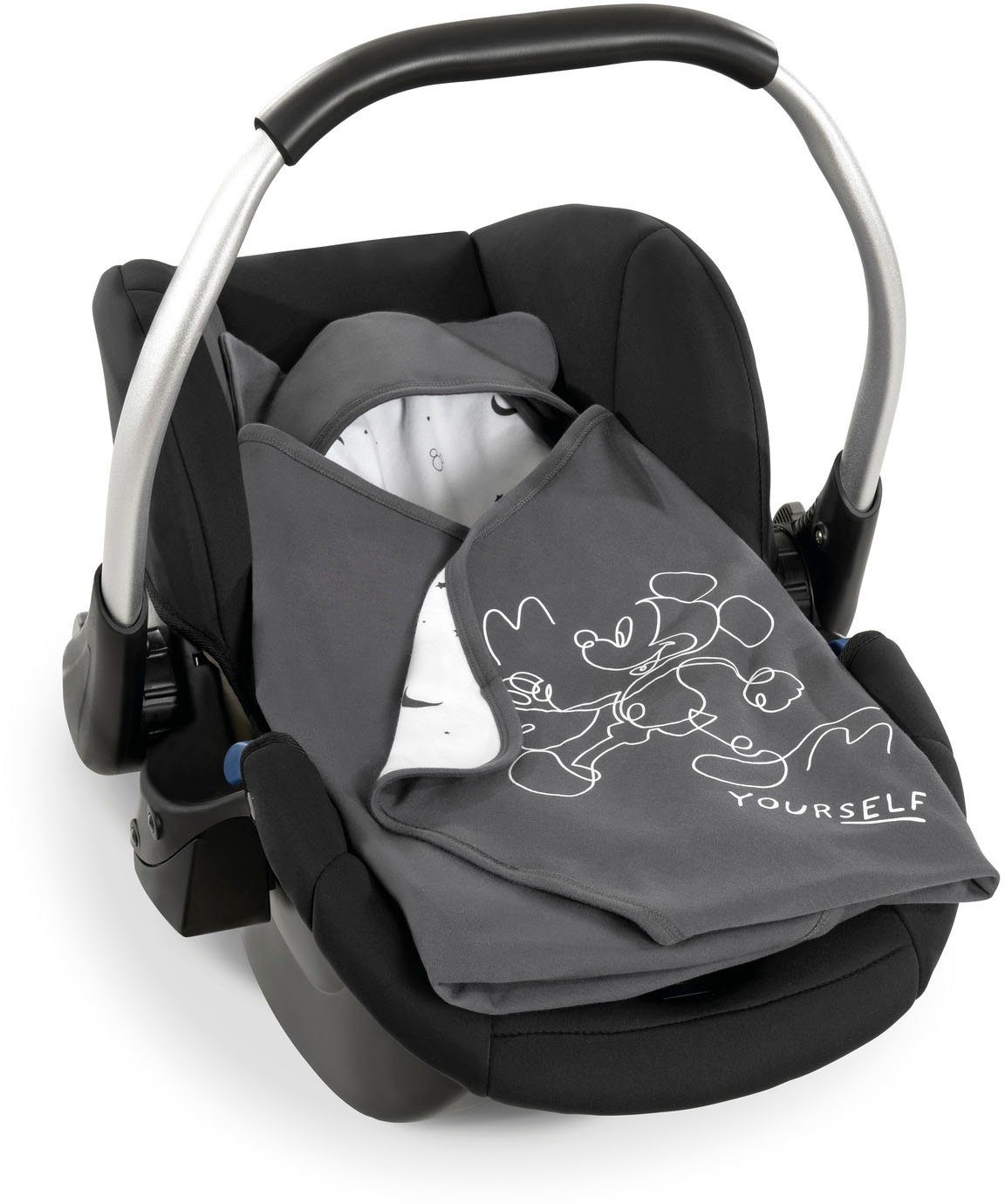 Babydecke Baby Einschlagdecke, Snuggle N Dream Mickey Mouse Anthracite, Hauck, mit Kapuze