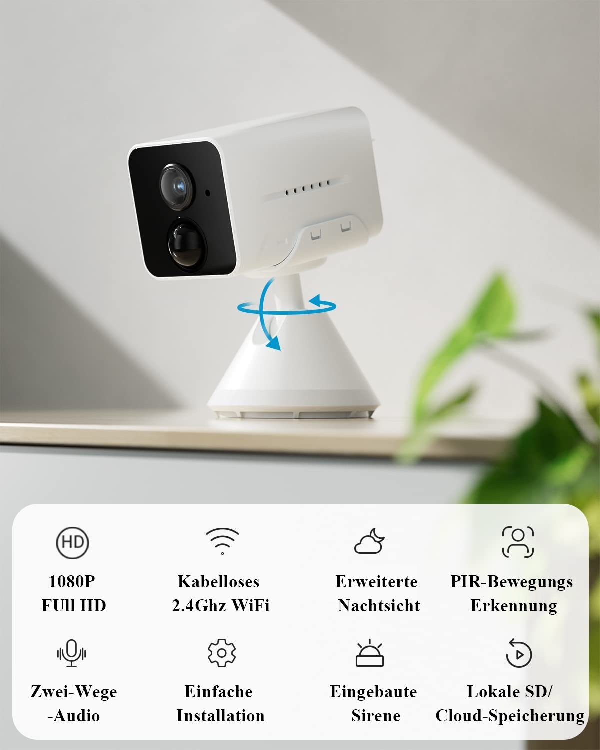 ieGeek Akku Innenkamera WIFI WLAN Überwachungskameras 1080P für Baby/Tier Überwachungskamera (Innenbereich, Humanoid-Erkennung,Alarmbenachrichtigung,Alexa,Überwachungsbereich,Mehrfachansicht,Geschichte,Alarmfrist,Alarm ausgelöst,Warnmeldung,Bild teil