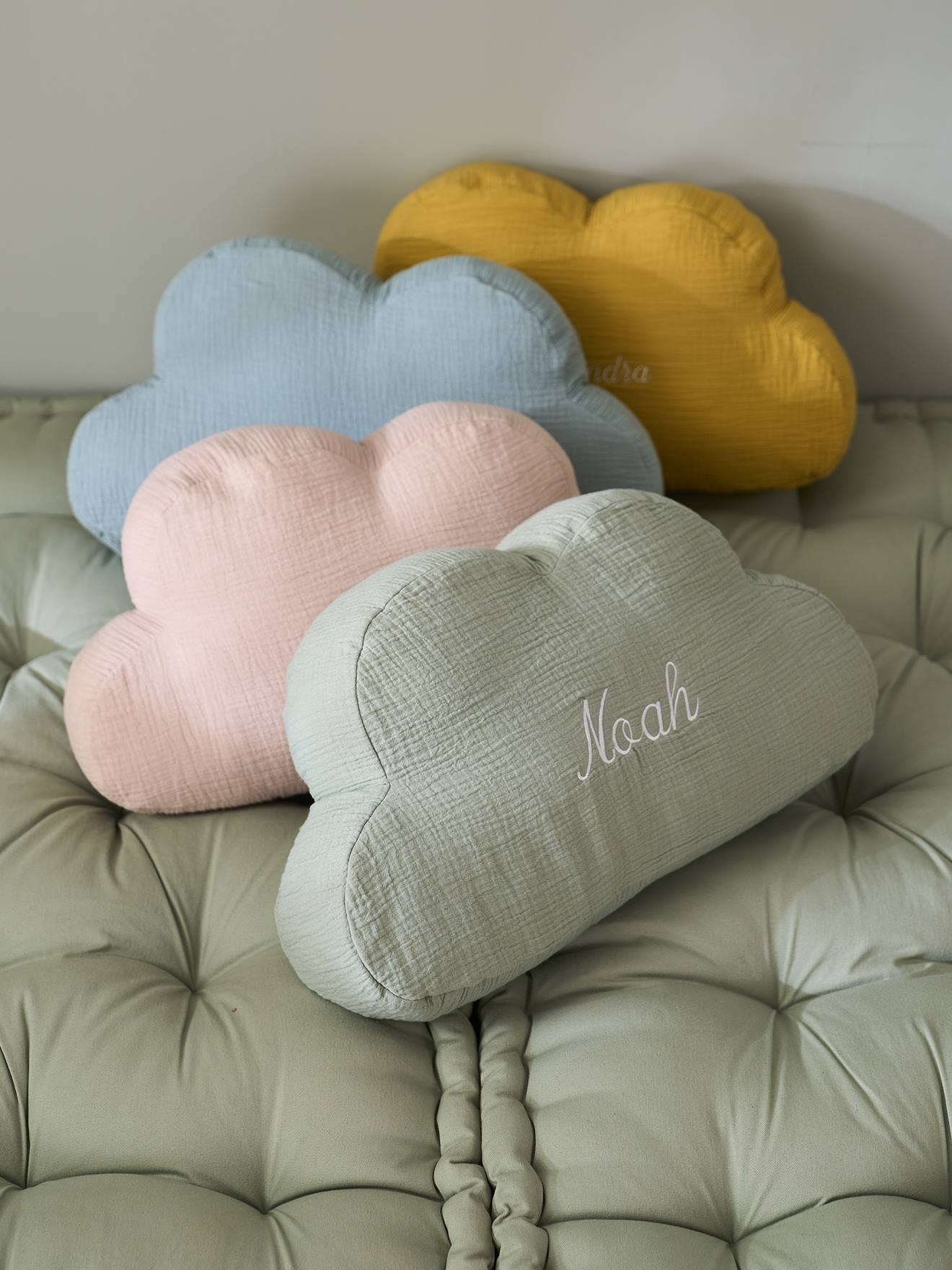 Coussin personnalisable gaze de coton Nuage moutarde
