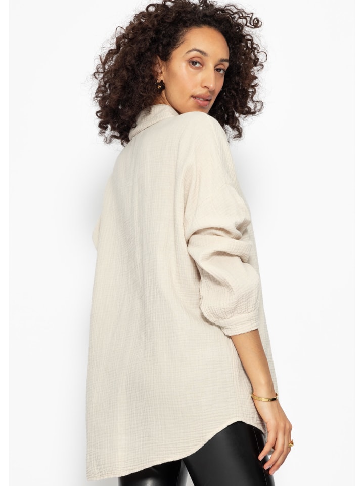 SASSYCLASSY Musselin Bluse im Regular Fit in Beige günstig kaufen