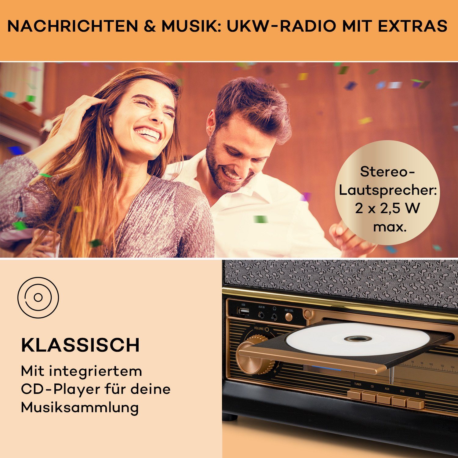 Auna Belle Epoque Stereoanlage (UKW-Radiotuner, 5 W)