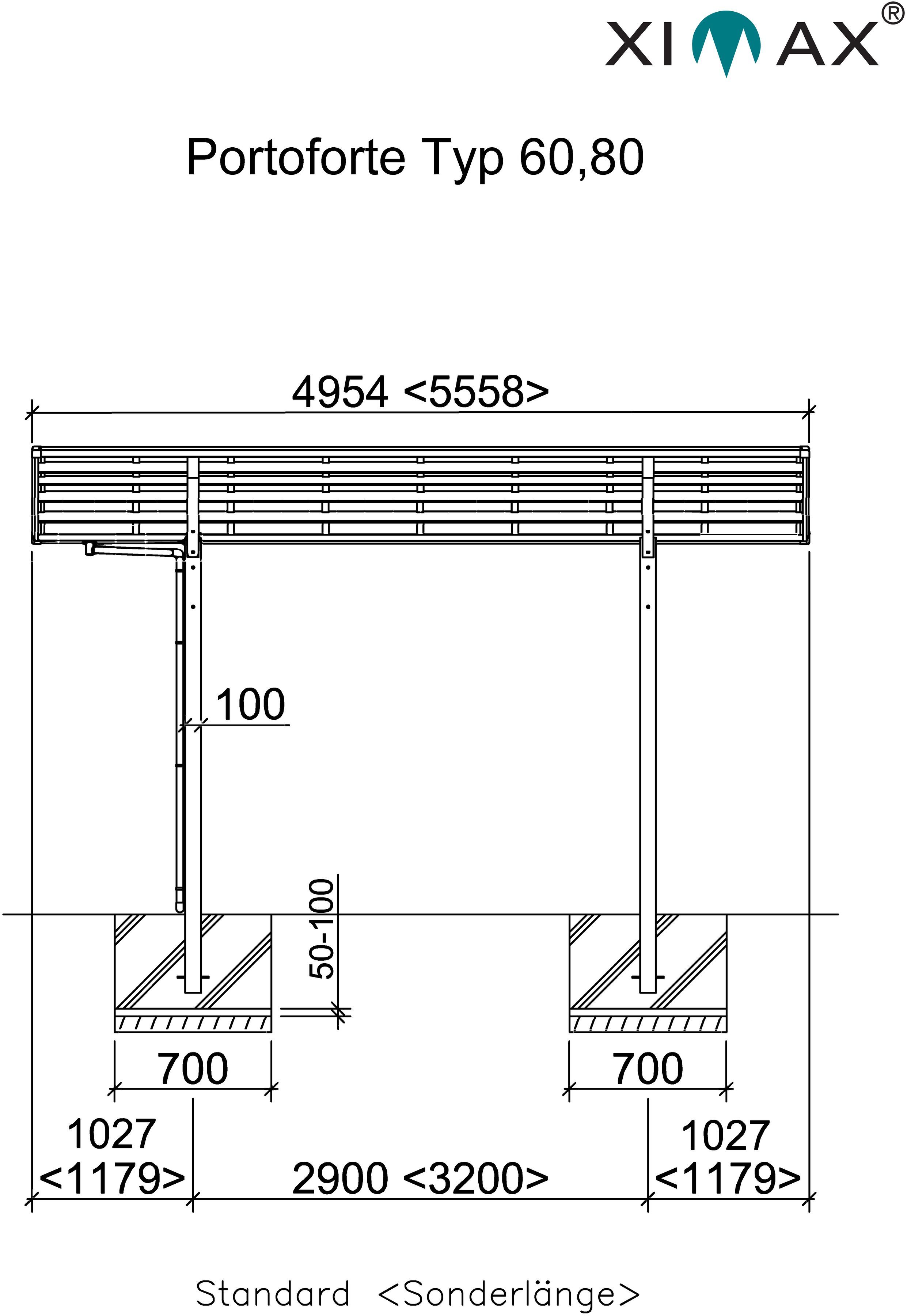 Ximax Einzelcarport Portoforte Typ 60 Sonderlänge-bronze, BxT: 270x556 cm, 240 cm Einfahrtshöhe, Aluminium