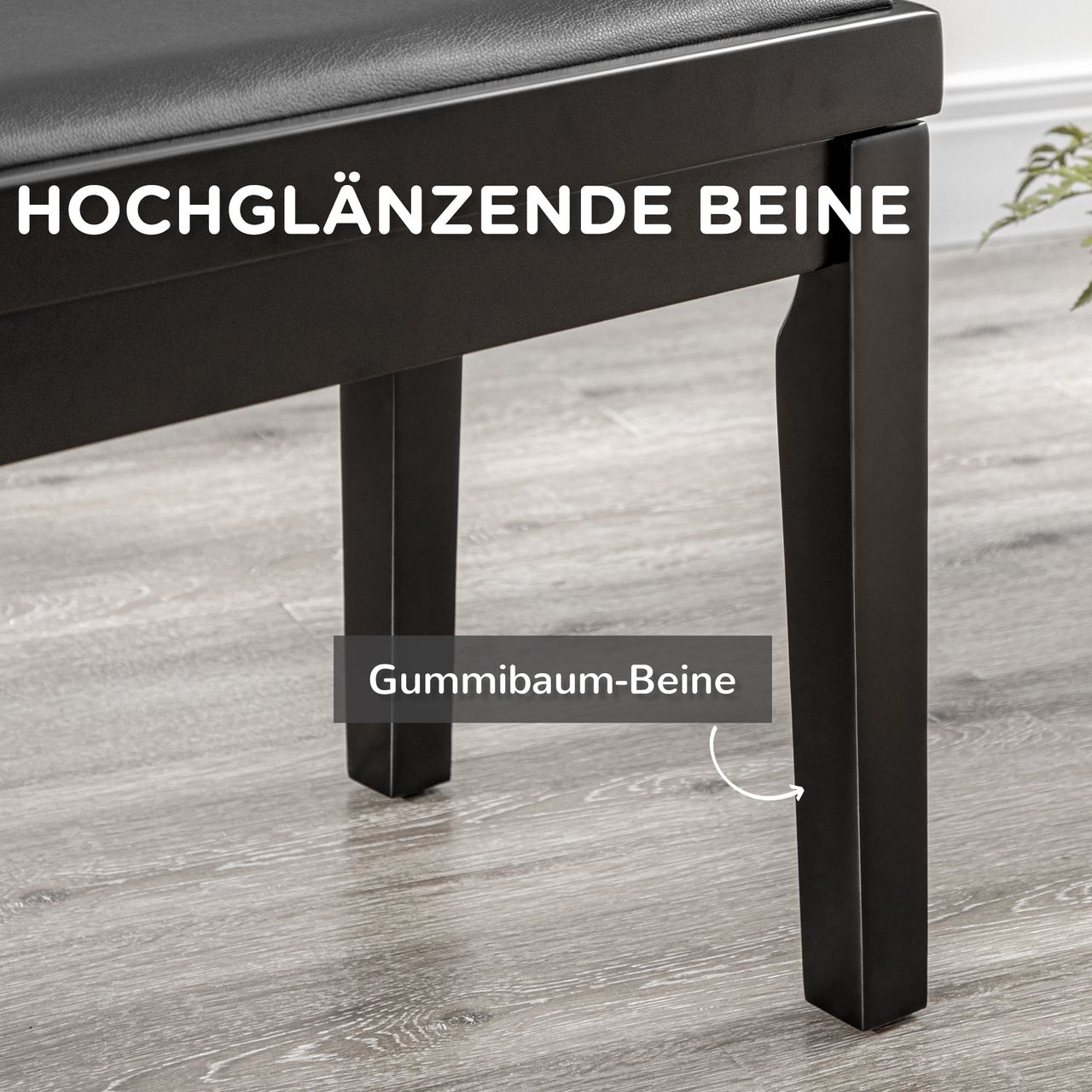 HOMCOM Klavierhocker Höhenverstellbare Klavierbank mit Lederkissen Pianobank Kunstleder Gummiholz Schwarz 63 x 33 x 45-56 cm