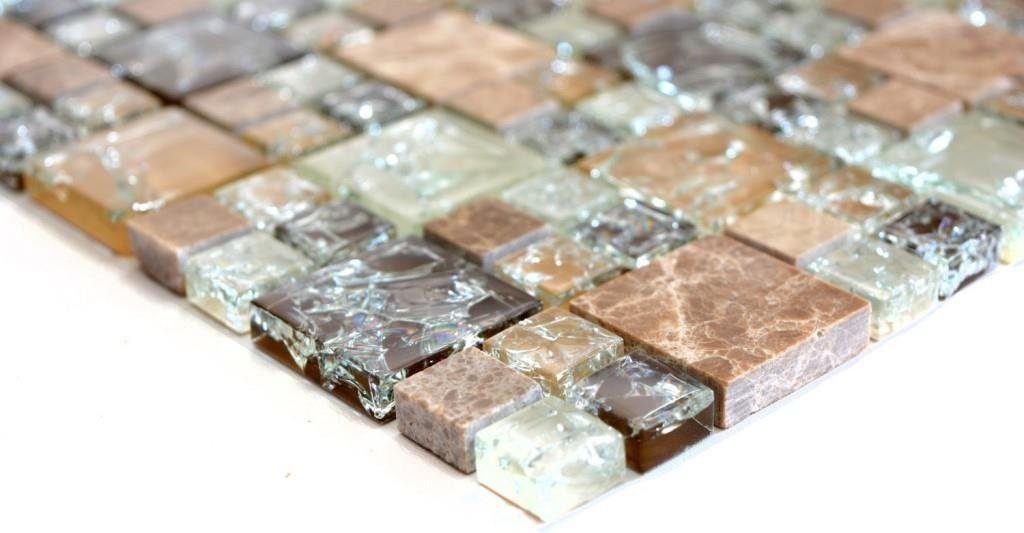 Mosani Mosaikfliesen Glasmosaik Naturstein Mosaik hellbraun glänzend / 10 Matten