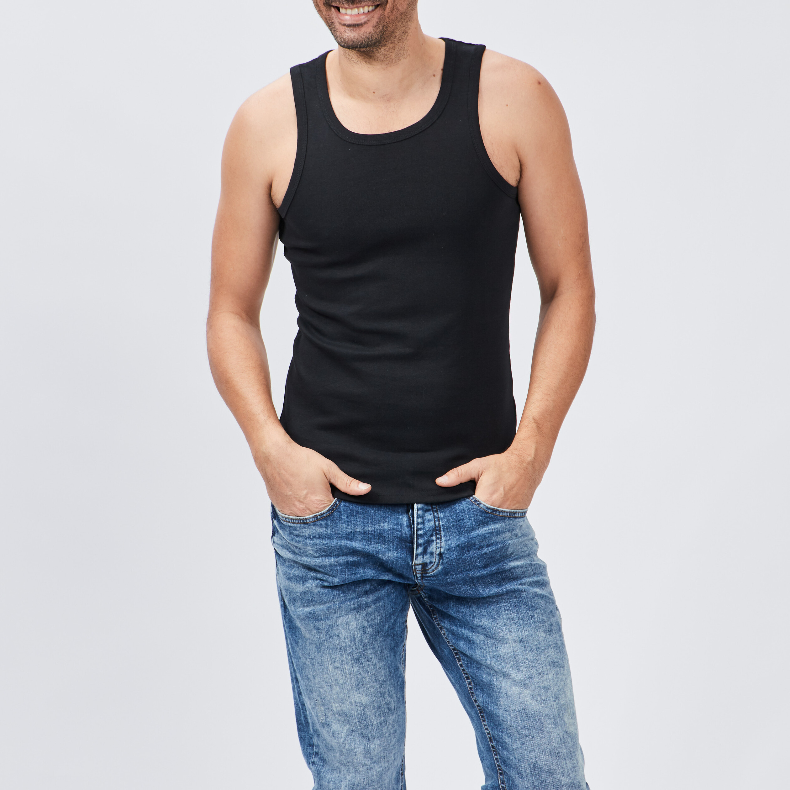 Débardeur coton bretelles larges noir homme | La Halle