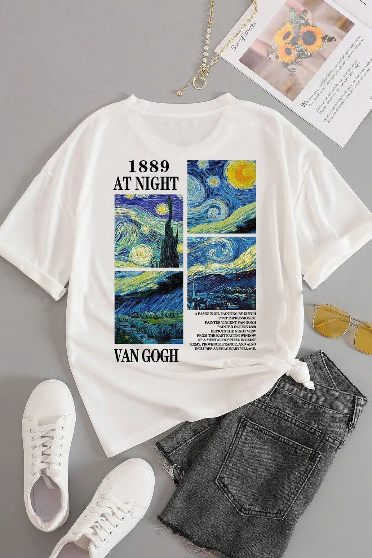 uyguntarz  Übergroßes Unisex-T-Shirt mit Van Gogh-Aufdruck