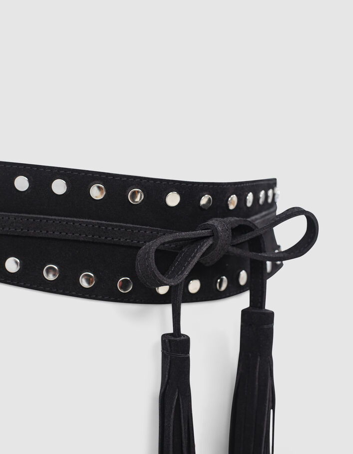 Ceinture large coloris noir en suède avec détails clous bijoux femme