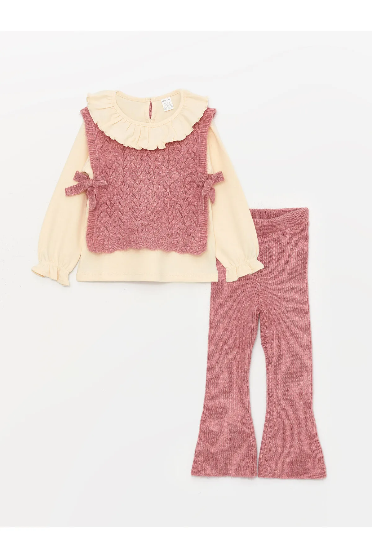 LC Waikiki  Selbstgemustertes 3-teiliges Set aus Pullover, Bluse und Hose für Babys mit Rundhalsausschnitt