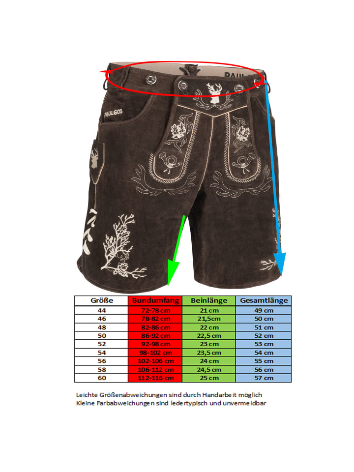 PAULGOS Lederhose Kurz Echtleder HK3 in Dunkelbraun günstig kaufen