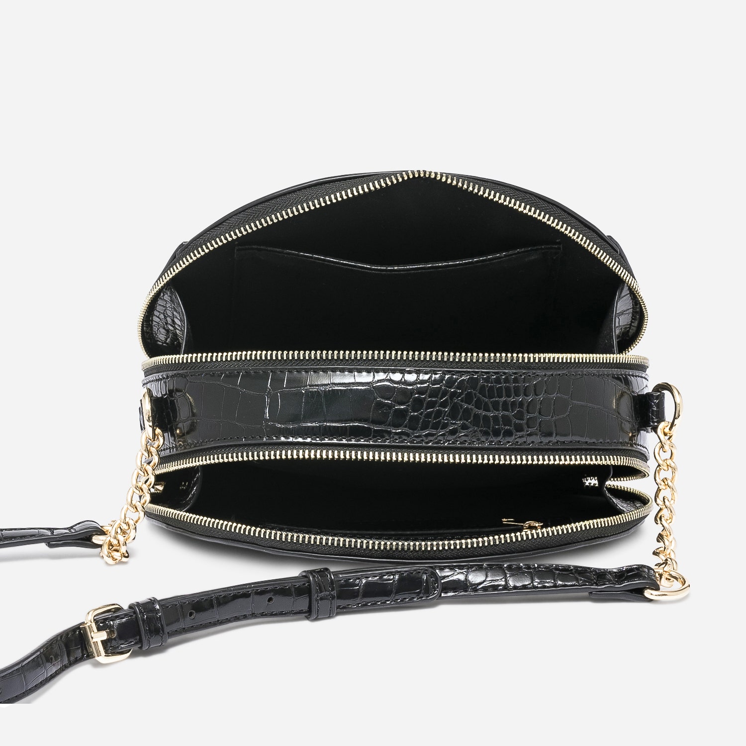 Sac bandoulière noir effet croco