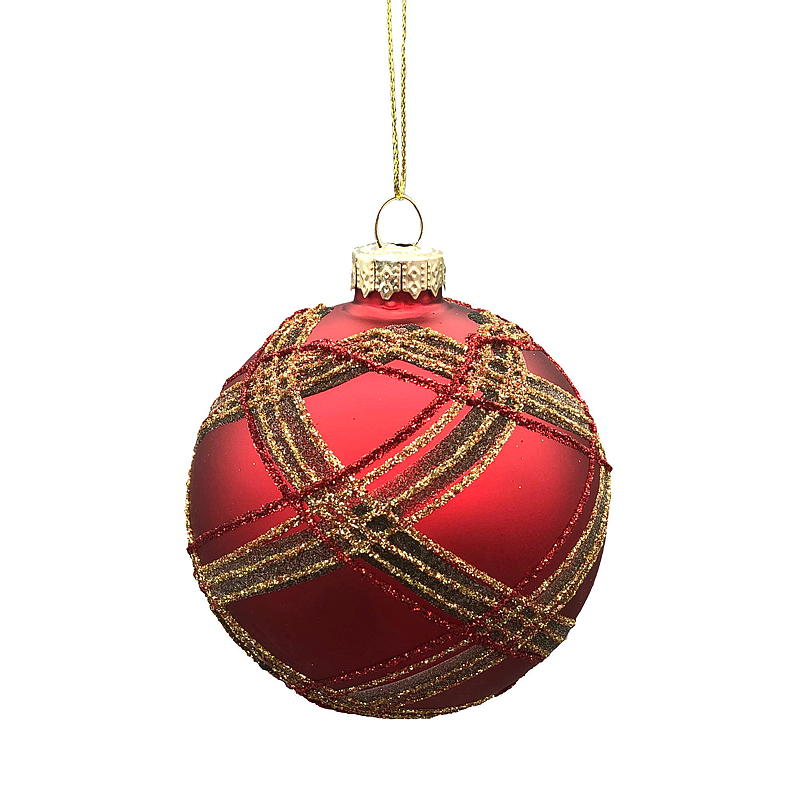 Home Julekule 2-pk ø 8 cm glass rødrutet