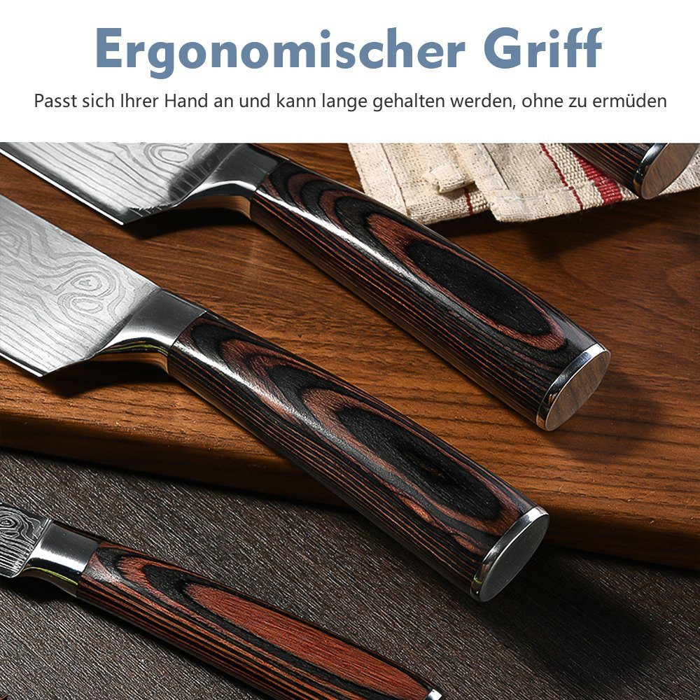 MDHAND Messer-Set Professionelles Küchenmesser (Set, 5-tlg), 7CR17 Edelstahl - Rostfrei