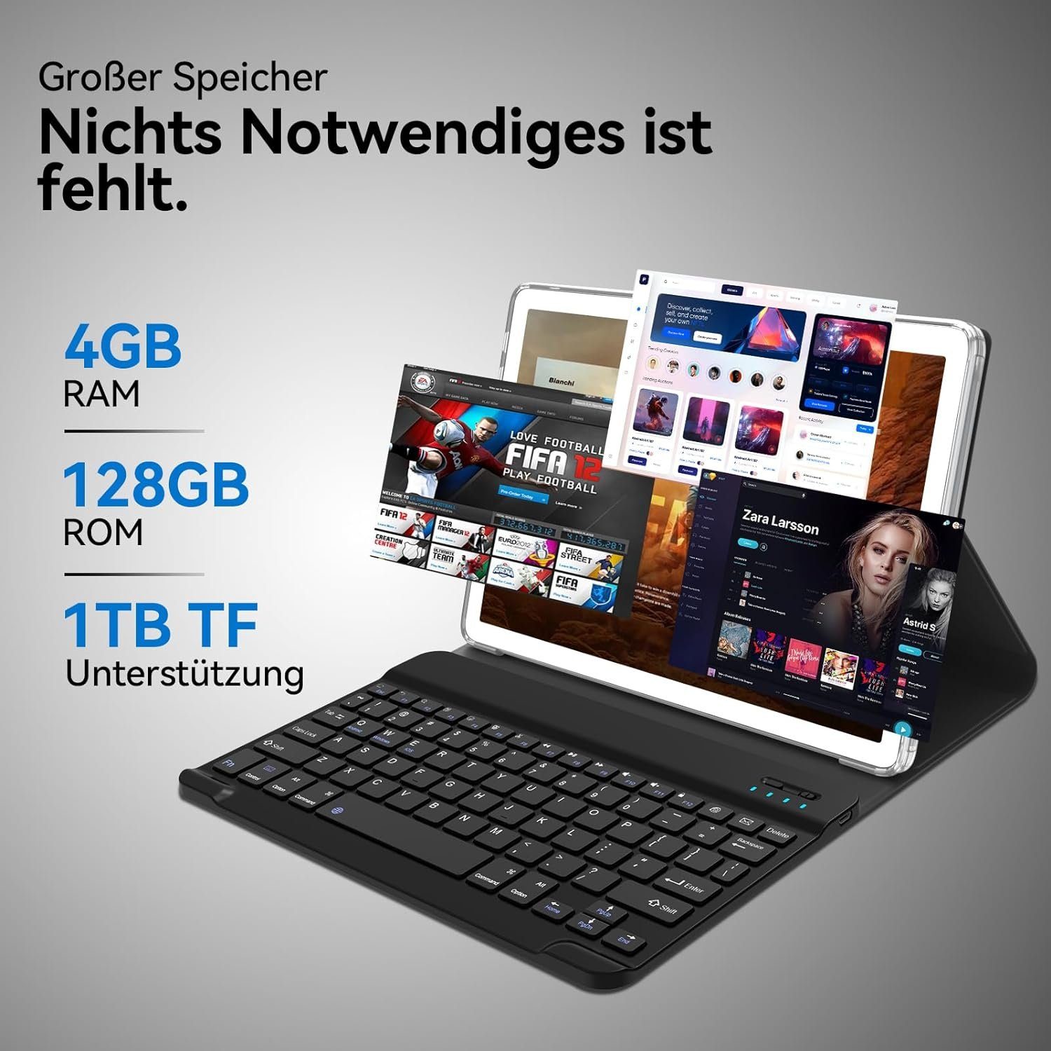 KADYBE ‎D115 Tablet (128 GB, Android 12, 5G Tablet mit Tastatur, Maus, Google-Zertifizierung, 1.8GHz, 7000mAh)