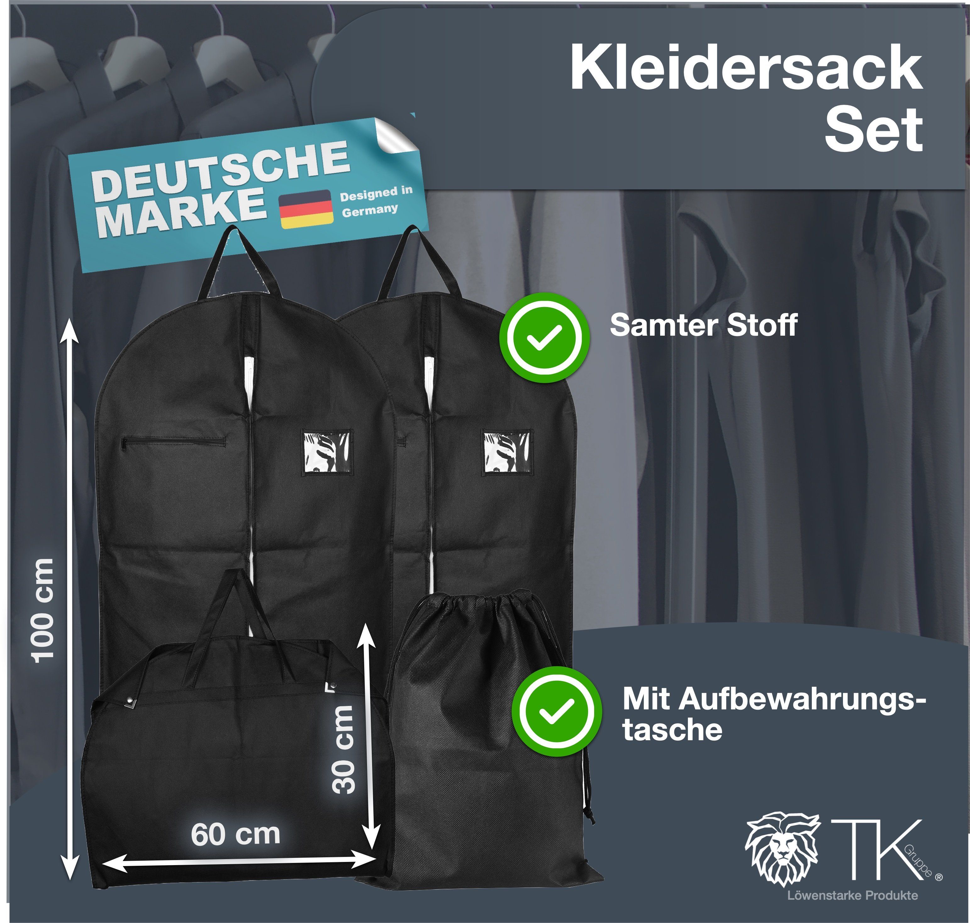 TK Gruppe Kleiderschutzhülle Kleidersack Set - 2x Kleiderhüllen inkl. 1x Wäschesack (3 St)