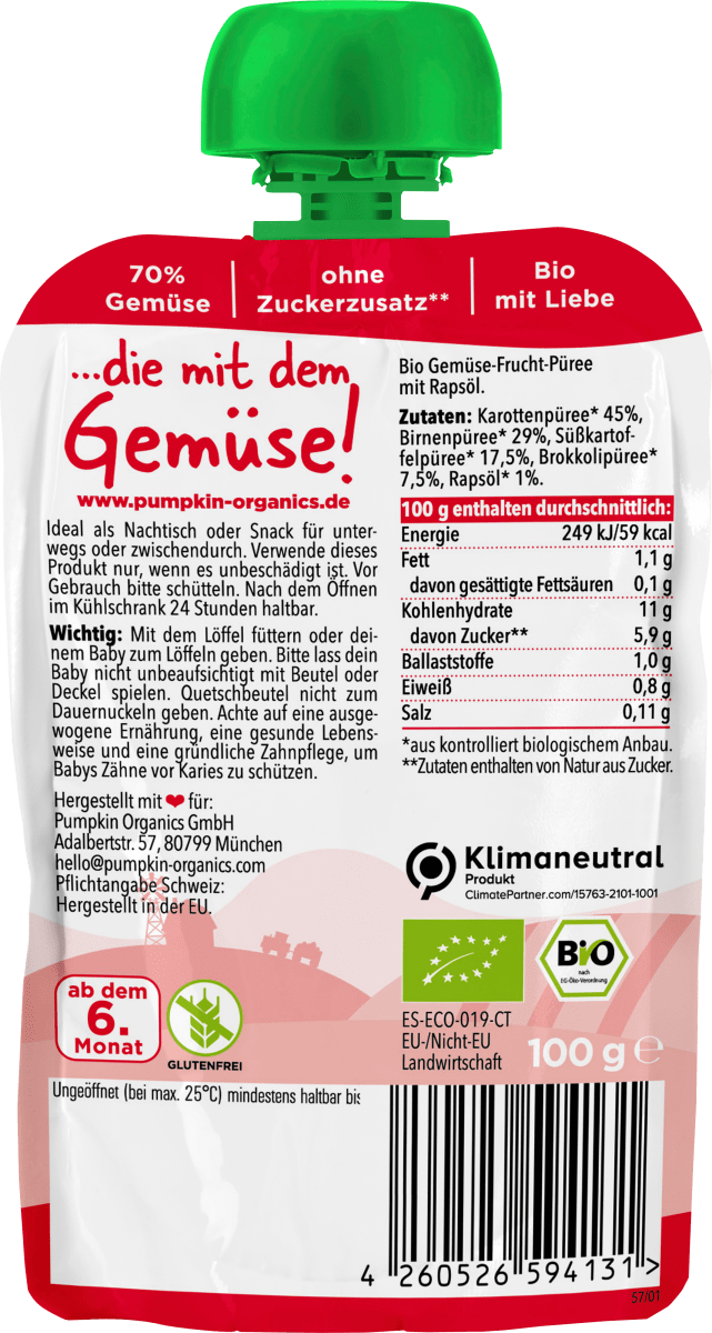 Quetschie Karotte, Birne, Süßkartoffel & Brokkoli, ab 6 Monaten, 100 g