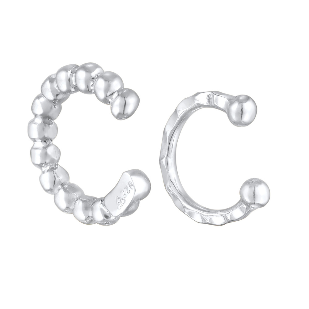 Elli Elli Boucles d'Oreilles Femmes Earcuff Set Boules Martelé en argent sterling 925 Boucles d'oreilles