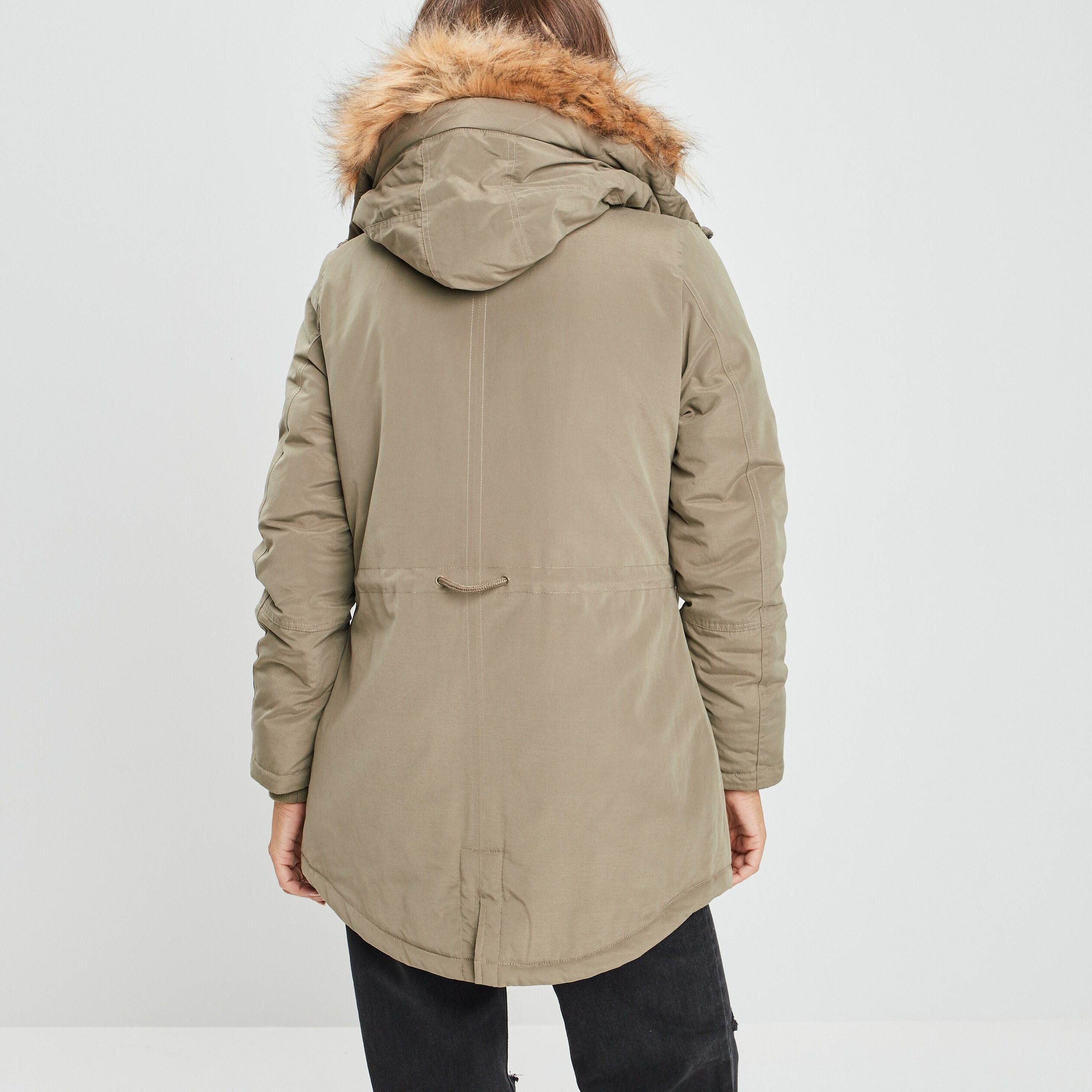 Parka droite à capuche vert kaki femme | La Halle