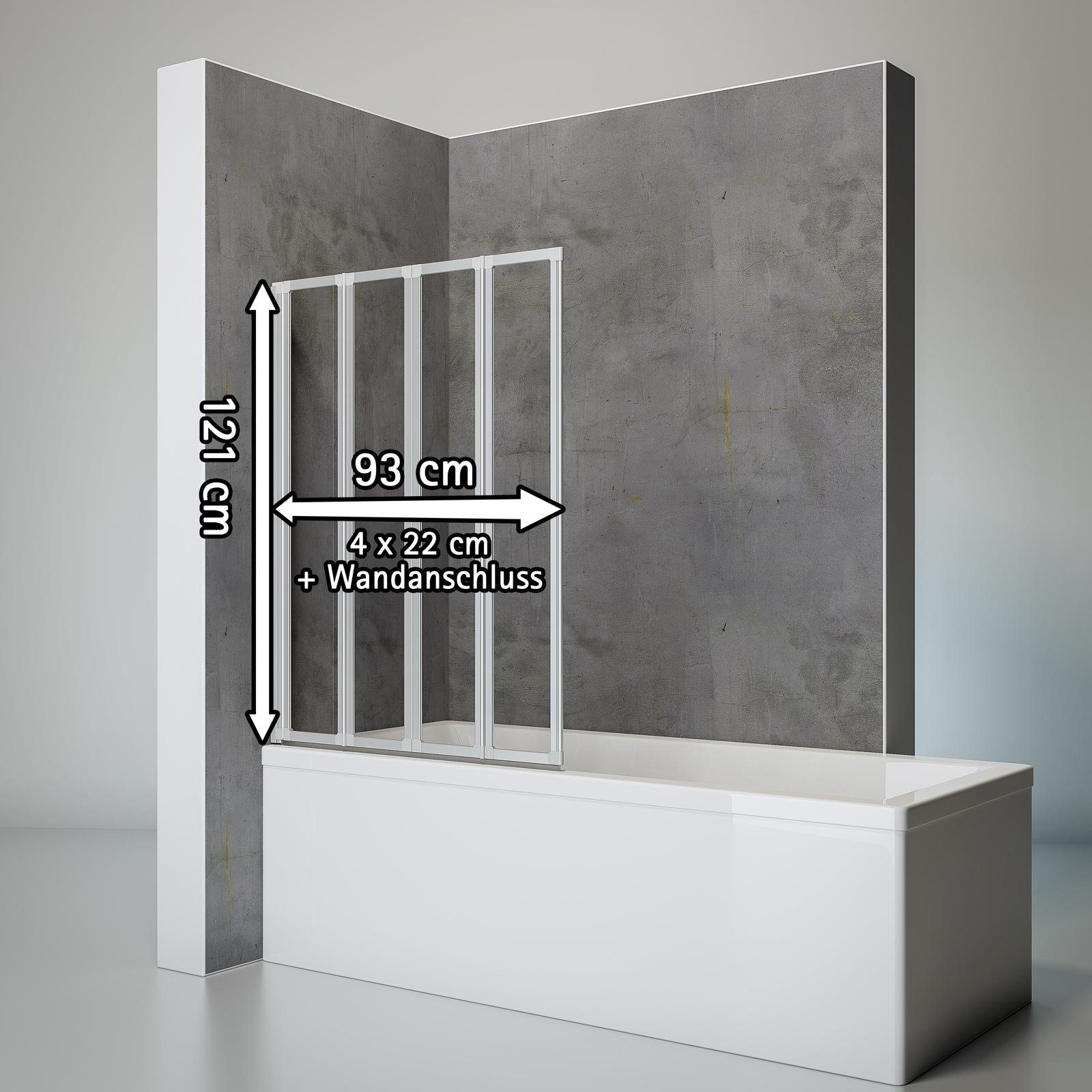 Schulte Badewannenaufsatz Smart BxH: 93 x 121 cm, 3 mm Sicherheitsglas, (4 tlg), zum Kleben - ohne Bohren in die Fliese, inkl. Klebe-Montage-Set