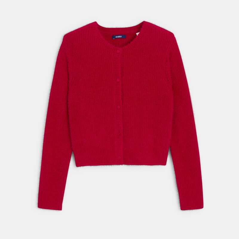 Gilet en tricot fluffy rouge fille