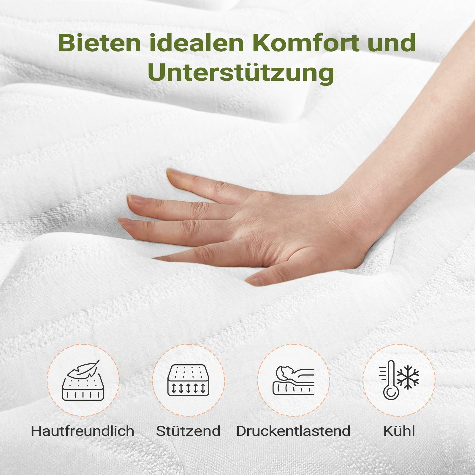 Boxspringmatratze Matratze 90/120/140/160/180x200cm, 25cm Federkernmatratze, Härtegrad 3, BedStory, 25 cm hoch, Taschenfederkernmatratze,Orthopädischem Tonnentaschenfederkernmatratze