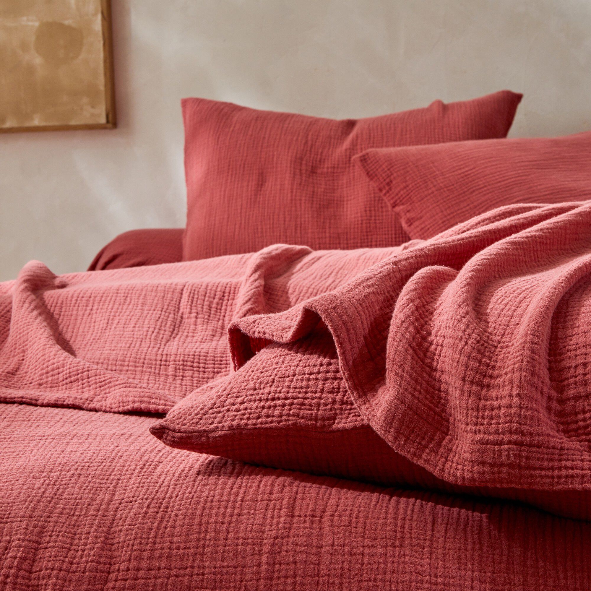 Linge de lit uni en triple gaze de coton