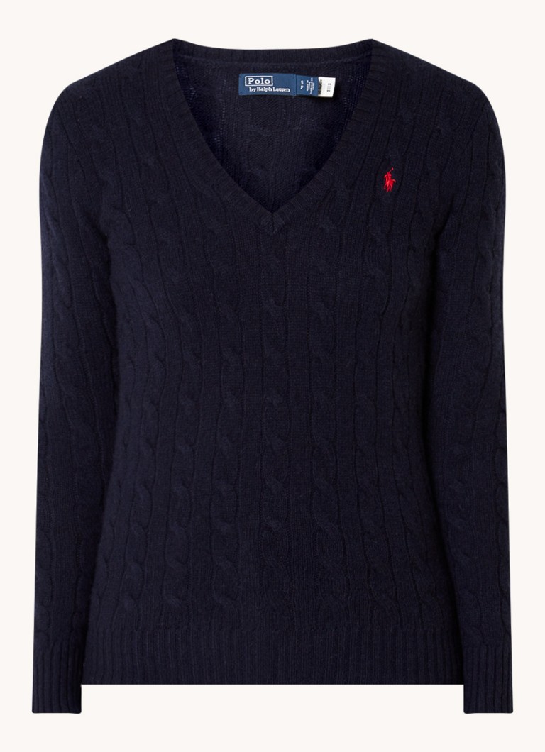 Ralph Lauren megztinis iš kašmyro mišinio su kabelio formos raštu ir siuvinėtu logotipu