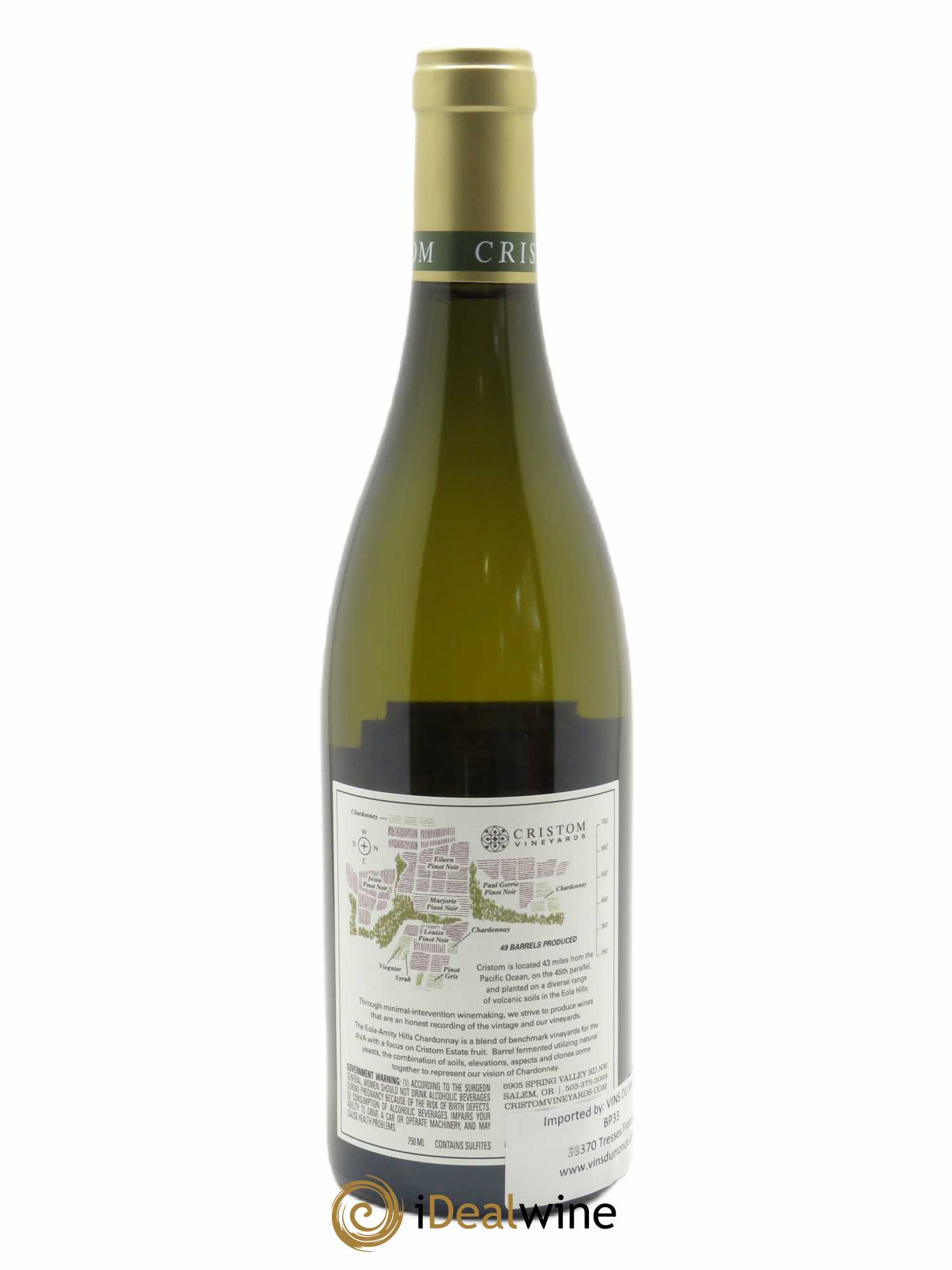 Willamette Valley Chardonnay Cristom Vineyards  2019 - Lot de 1 Bouteille