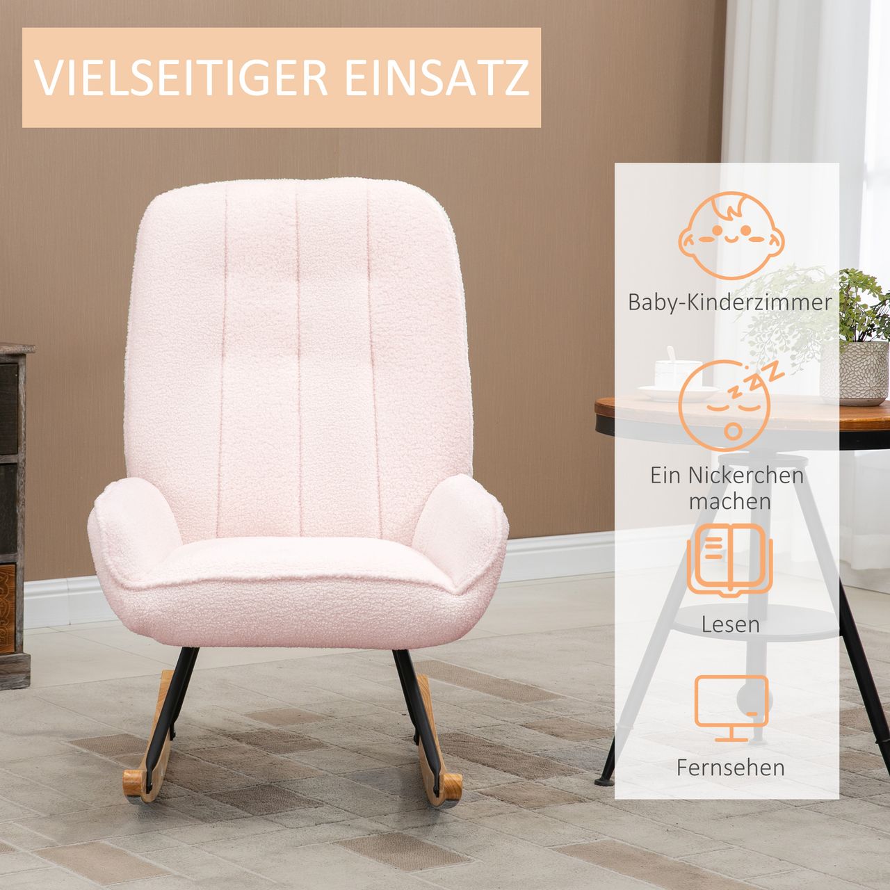 HOMCOM Schaukelstuhl Gepolsterter Schwingsessel bis 150 kg Belastbar, Rosa