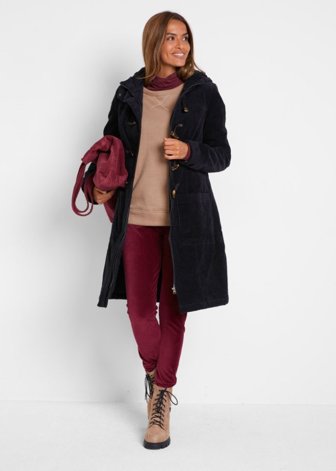 Gefütterter Cord-Dufflecoat, halblang