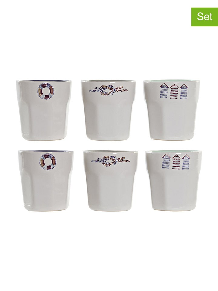 Alexandra House 6er-Set: Kaffeetassen in Weiß/ Blau/ Hellgrau - 90 ml günstig kaufen onesize