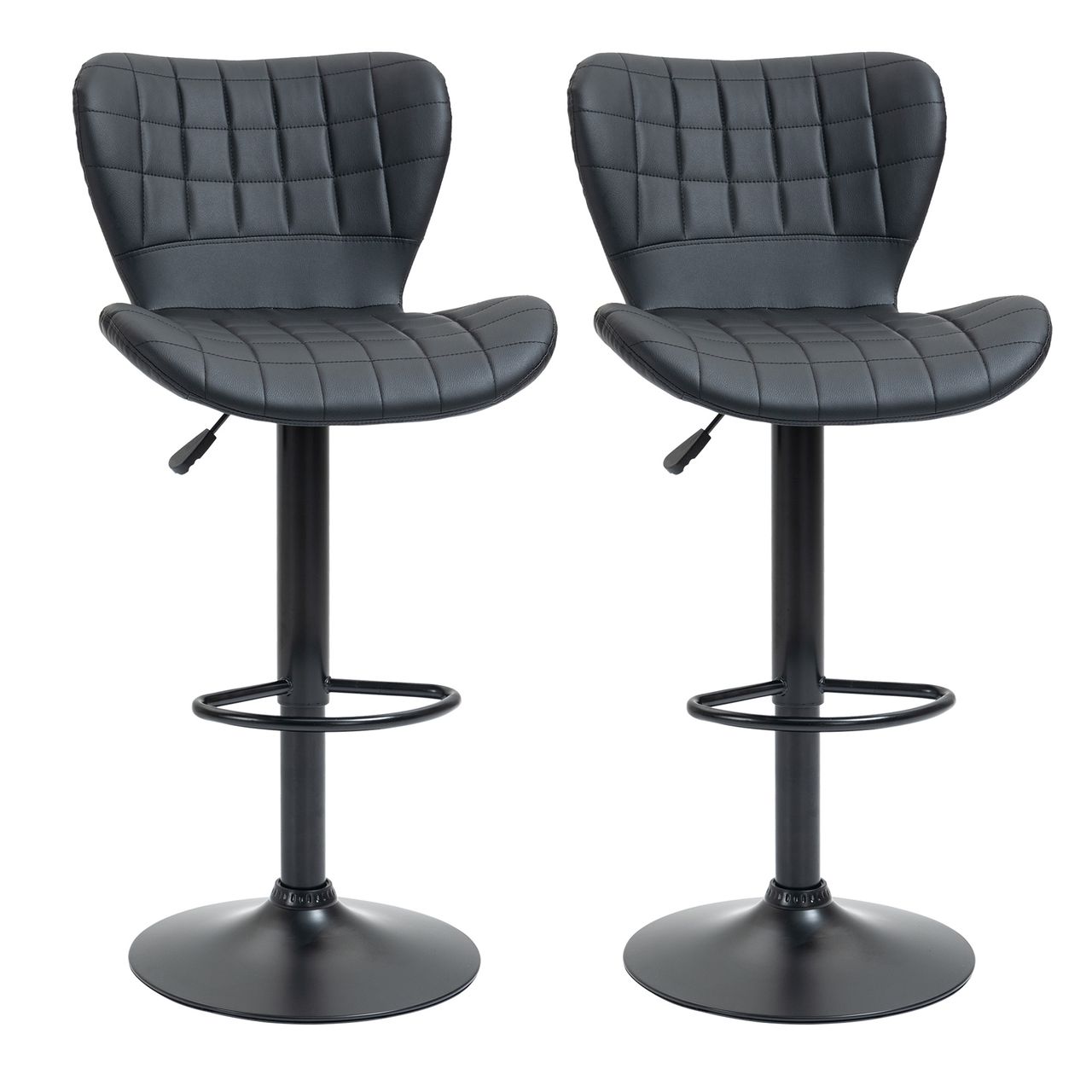 HOMCOM Barhocker 2er-Set Barstuhl Tresenhocker Bistrohocker Küchenhocker Drehstuhl mit Rückenlehne für Küche Esszimmer Kunstleder Schwarz 47 x 56 x 89-109 cm