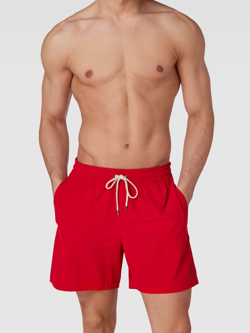 Badehose mit Logo-Stitching Modell 'TRAVELER' in rot