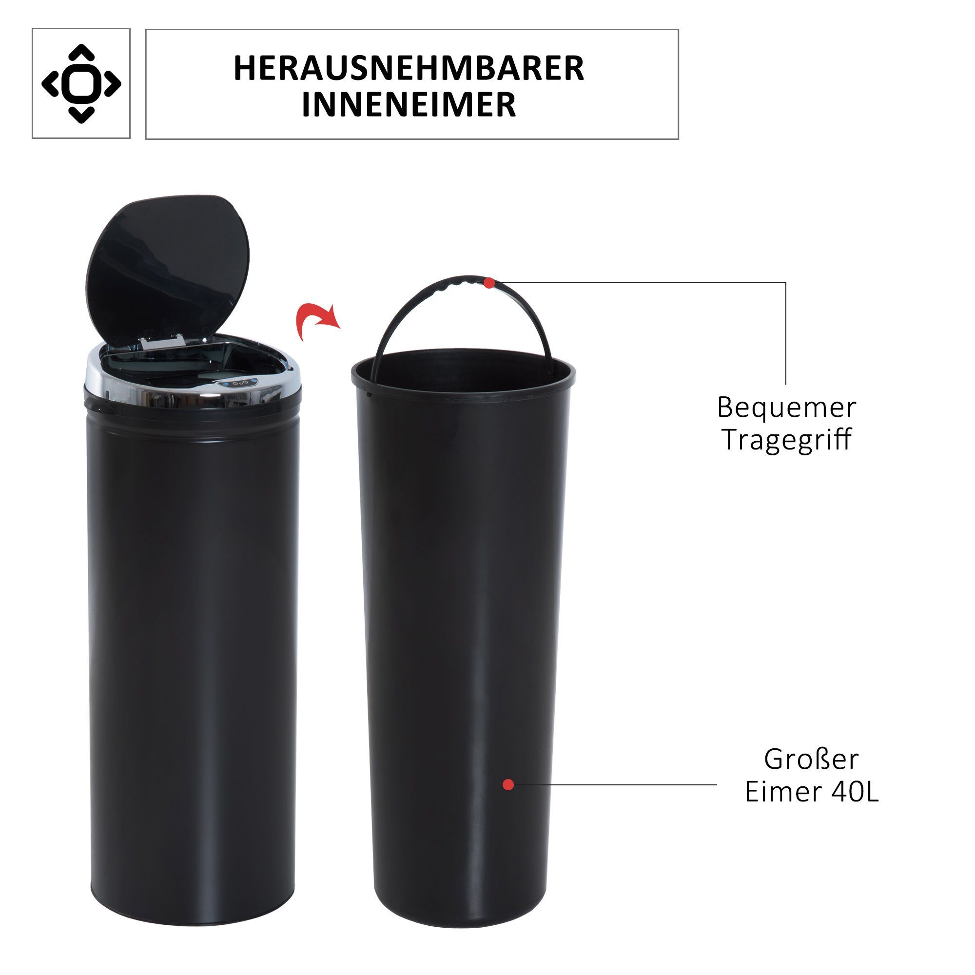 HOMCOM Mülleimer mit Bewegungssensor, rostfreier Stahl, 30,5 cm x 30,5 cm x 81,5 cm, 50 L