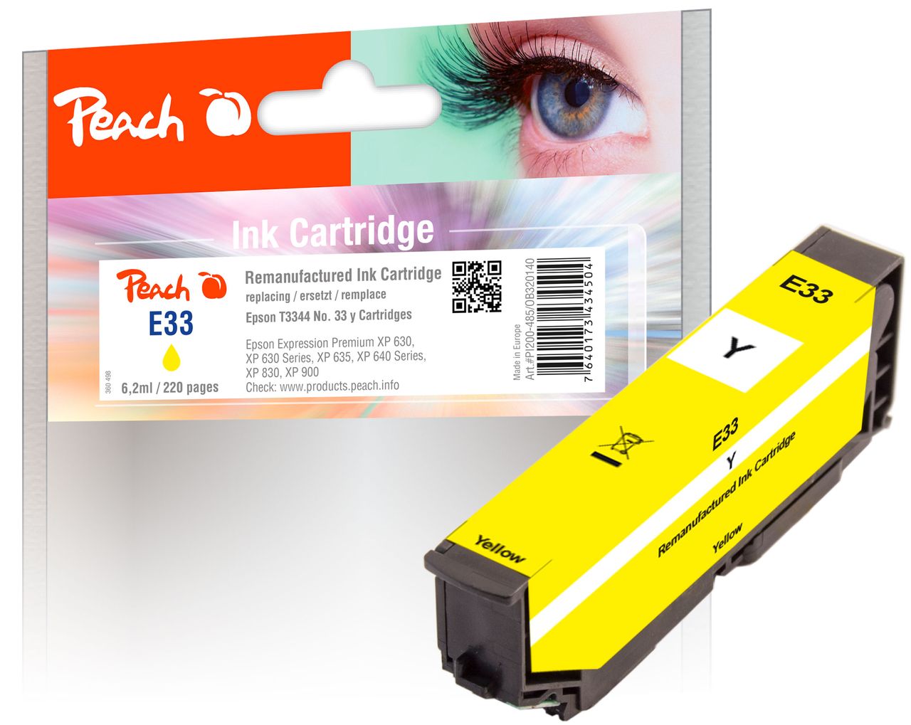 Peach Tintenpatrone gelb ersetzt Epson T3344, No. 33 y