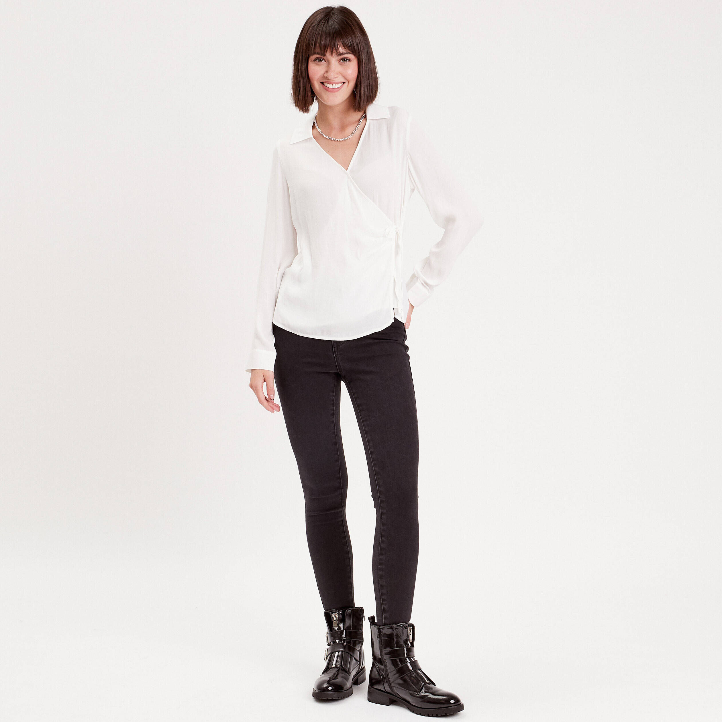 Blouse satin col cache-coeur ecru femme | Cache Cache