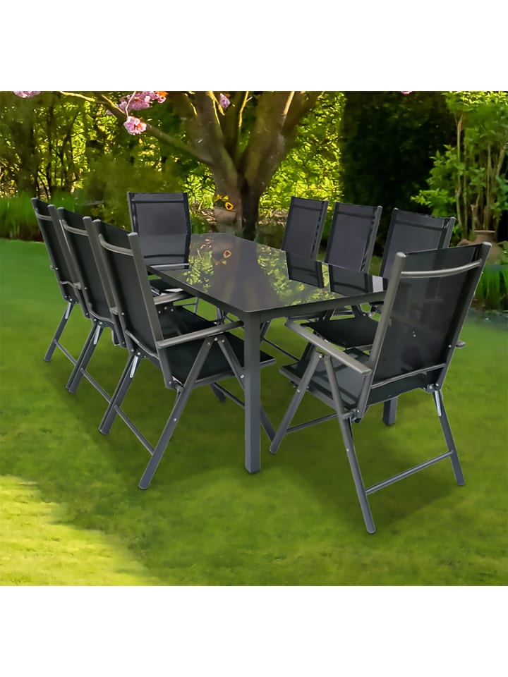 VCM  9 tlg. Alu Glas Tisch Gartenset Sitzgruppe 189SW in Anthrazit günstig kaufen onesize