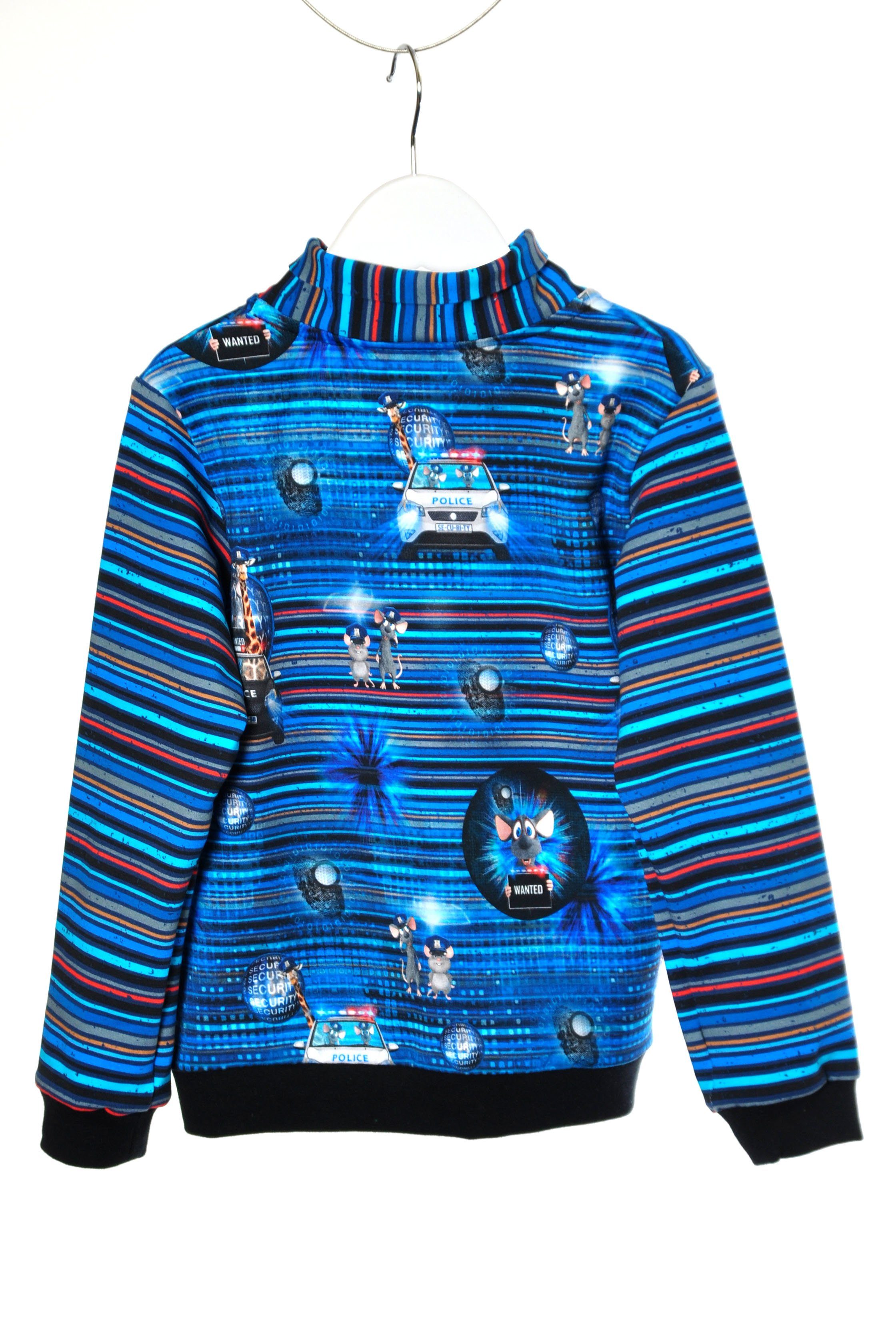 coolismo Sweater Kindersweatshirt gestreift mit Mäusen und Polizeiauto Baumwolle, europäische Produktion