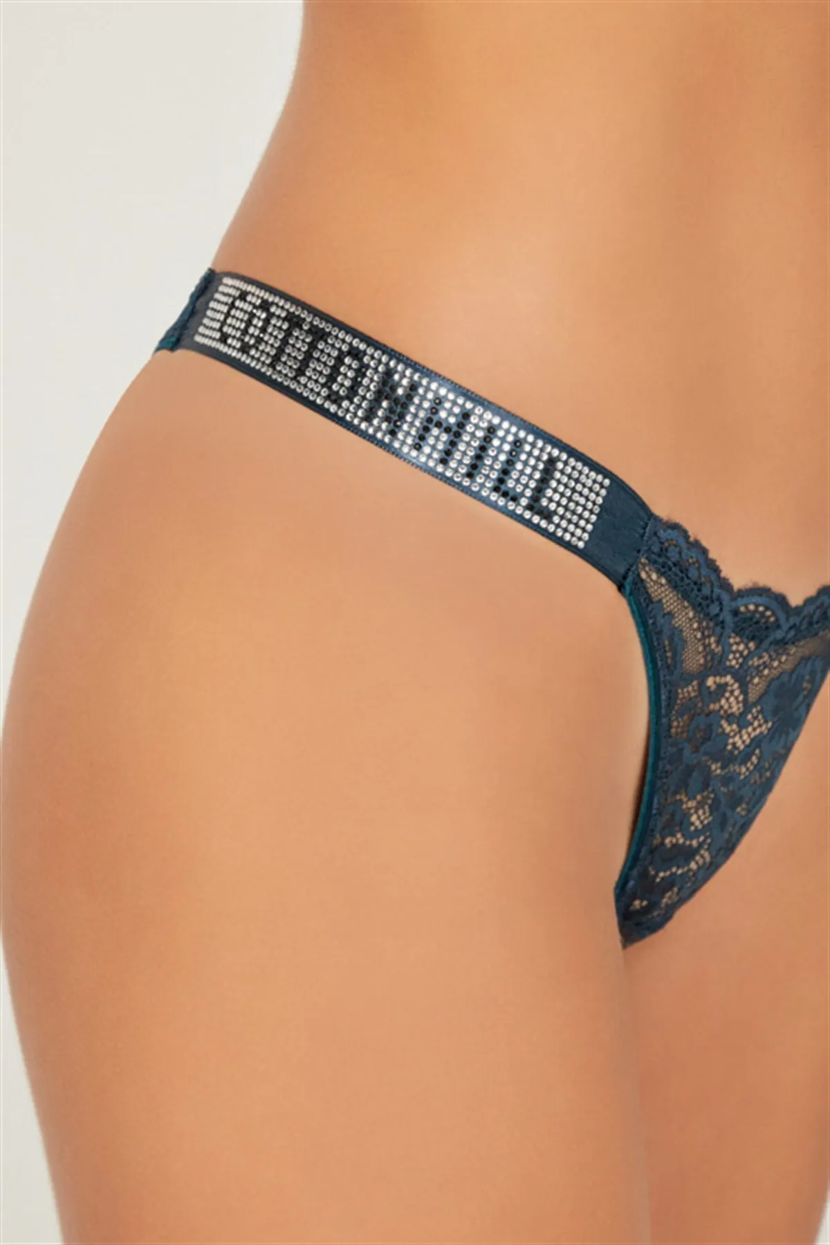 Cottonhill  Petrolgrüner Spitzen-Tüll-Tanga mit detailliertem Stoned-Effekt für Damen