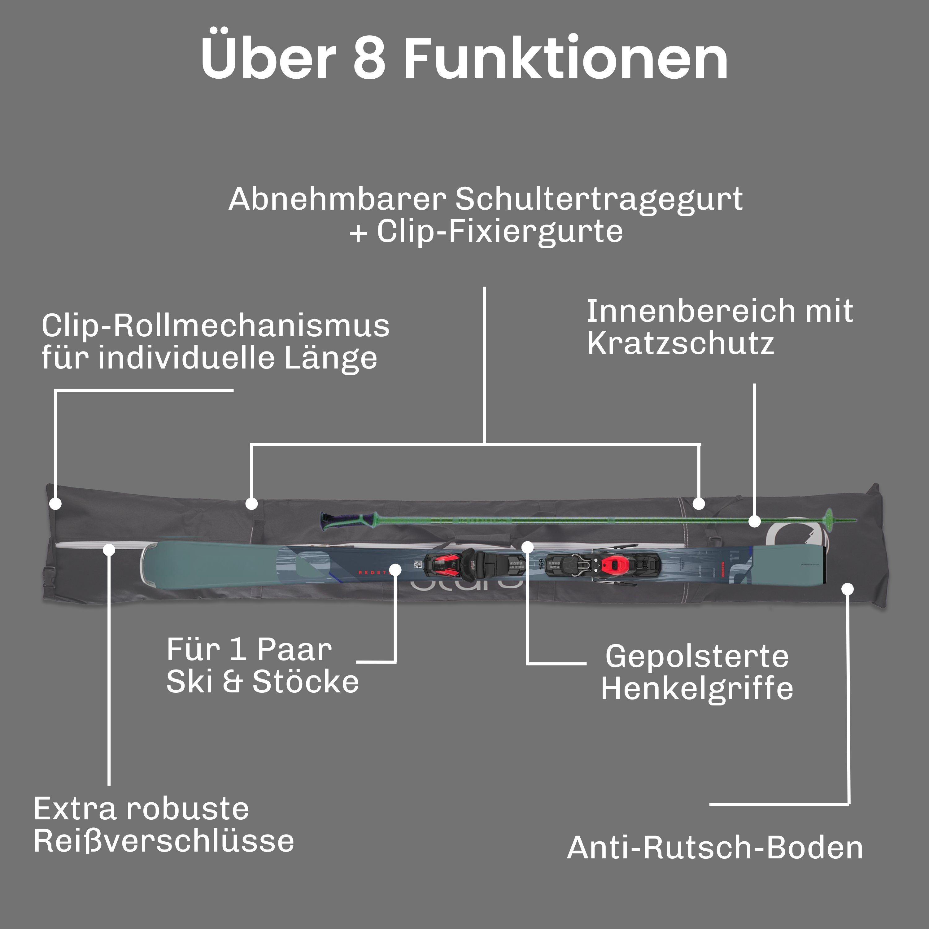 Otaro Skitasche Set: Skischuhtasche mit Helmfach & Skitasche, Classic-Set 1 Paar Ski (Schutz für deine Ausrüstung, Perfekt durchdacht, ausklappbare Standfläche, für 1 Paar Ski + Stöcke)
