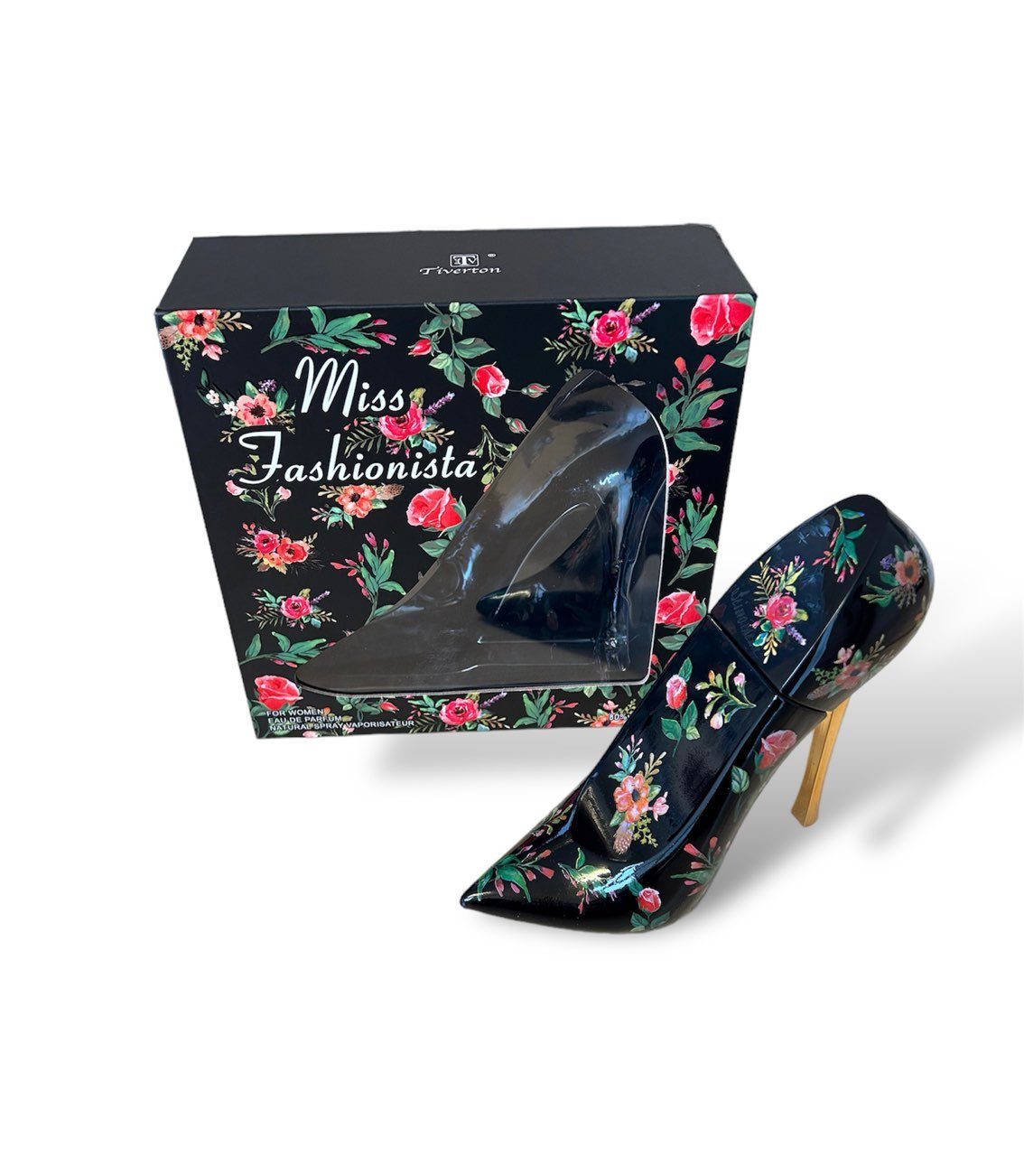 Tiverton Eau de Parfum Miss Fashionista Black, 1-tlg., Stiletto-Form mit Blumenmuster
