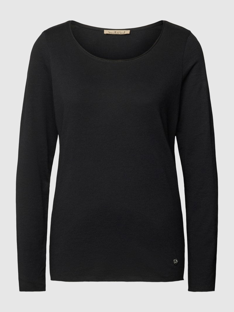 Longsleeve mit Label-Applikation in schwarz